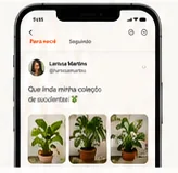 Feed da comunidade do app Kaktu, com foto e legenda de uma cultivadora