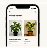 Tela Minhas Plantas do app Kaktu, com fichas de costela-de-adão e jiboia